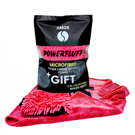 AMOS Powerfluff ultra nedvszívó mikroszálas törölköző, rózsaszín, 1000 GSM, 60x80 cm + AJÁNDÉK kesztyű