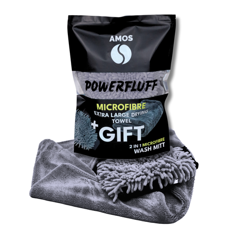 AMOS Powerfluff ultra nedvszívó mikroszálas törölköző, szürke, 1000 GSM, 60x80 cm + AJÁNDÉK kesztyű