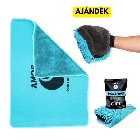 AMOS Powerfluff ultra nedvszívó mikroszálas törölköző, kék, 1000 GSM, 60x80 cm + AJÁNDÉK kesztyű