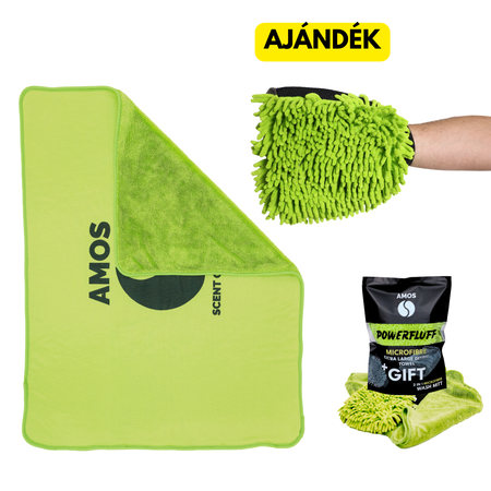 AMOS Powerfluff ultra nedvszívó mikroszálas törölköző, zöld, 1000 GSM, 60x80 cm + AJÁNDÉK kesztyű