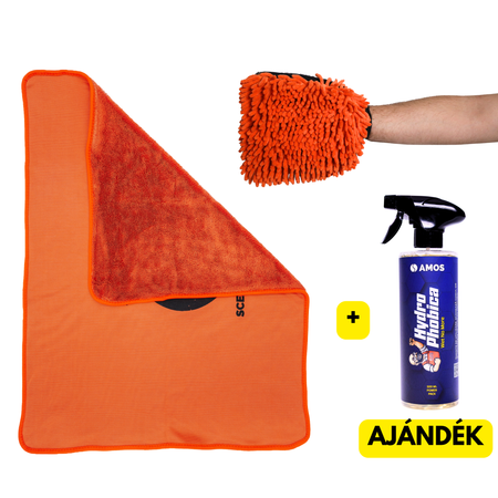 AMOS Powerfluff ultra nedvszívó mikroszálas törölköző, narancssárga, 1000 GSM, 60x80 cm + AJÁNDÉK kesztyű
