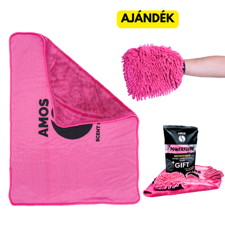 AMOS Powerfluff ultra nedvszívó mikroszálas törölköző, rózsaszín, 1000 GSM, 60x80 cm + AJÁNDÉK kesztyű