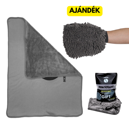AMOS Powerfluff ultra nedvszívó mikroszálas törölköző, szürke, 1000 GSM, 60x80 cm + AJÁNDÉK kesztyű
