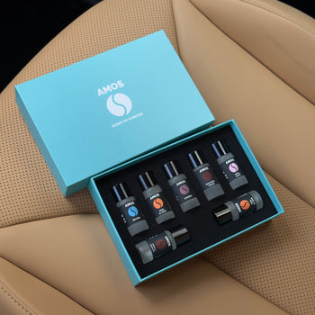 Pachet Amos mini Blue - difuzor de parfum gri + set Blue cu 7 parfumuri de rezervă
